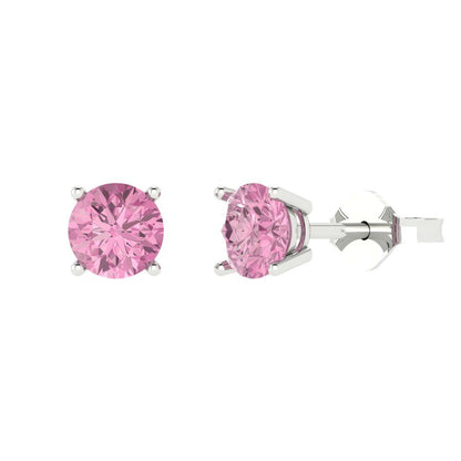 2 ctw Pink Zirconia Studs Earrings | 6.5mm Round Cut White Gold Push Back | April Birthstone