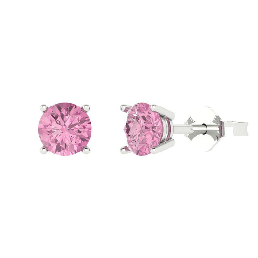 2 ctw Pink Zirconia Studs Earrings | 6.5mm Round Cut White Gold Push Back | April Birthstone