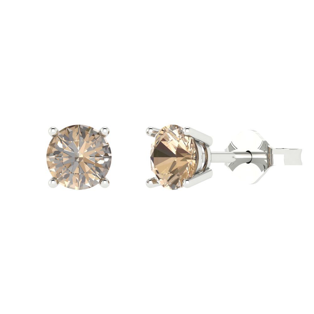 2 ctw Yellow Moissanite Studs Earrings | 6.5mm Round Cut White Gold Push Back | April Birthstone