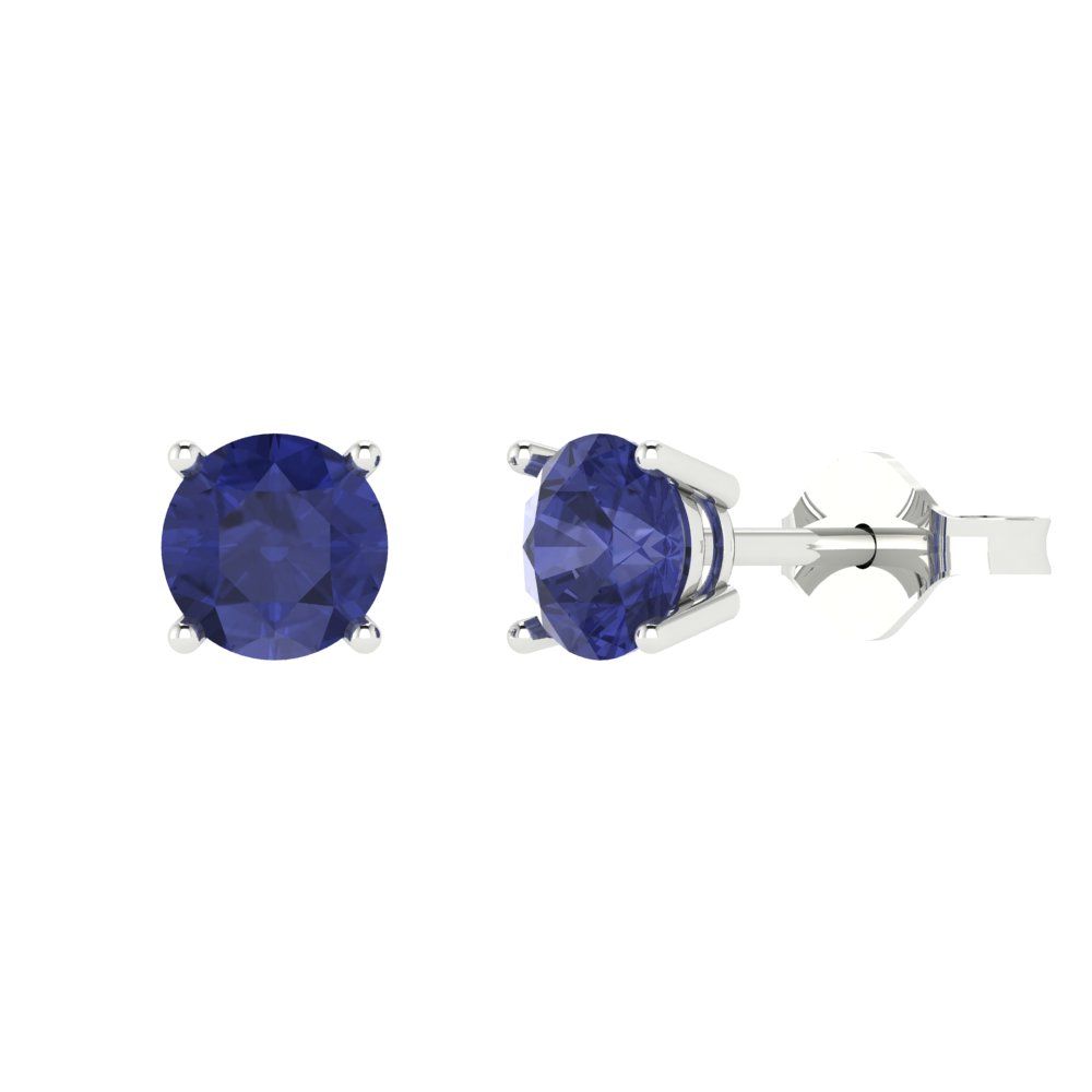 2 ctw Tanzanite Studs Earrings | 6.5mm Round Cut White Gold Push Back | December Birthstone