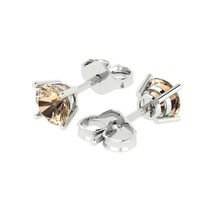 2 ctw Yellow Moissanite Studs Earrings | 6.5mm Round Cut White Gold Push Back | April Birthstone