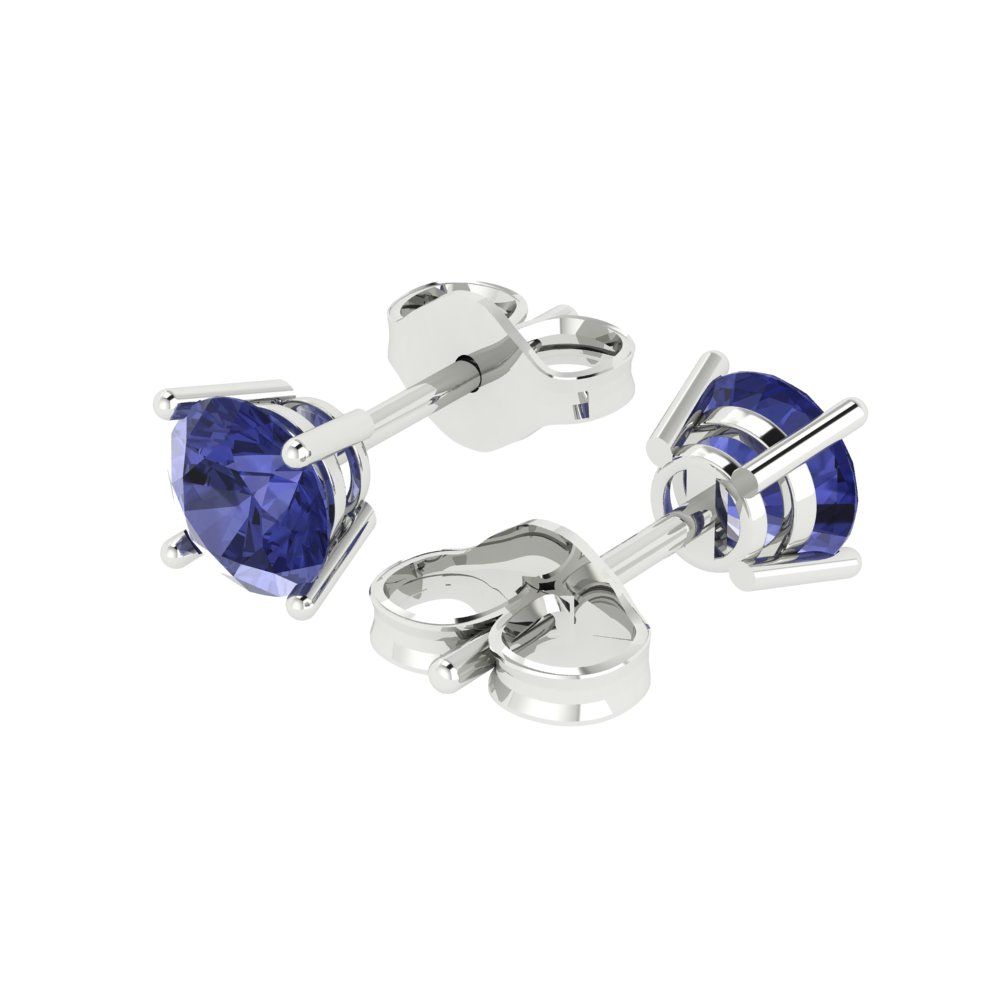 2 ctw Tanzanite Studs Earrings | 6.5mm Round Cut White Gold Push Back | December Birthstone