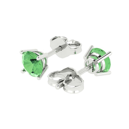 2 ctw Green Zirconia Studs Earrings | 6.5mm Round Cut White Gold Push Back | April Birthstone