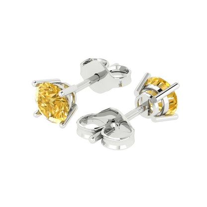 2 ctw Citrine Studs Earrings | 6.5mm Round Cut White Gold Push Back | November Birthstone