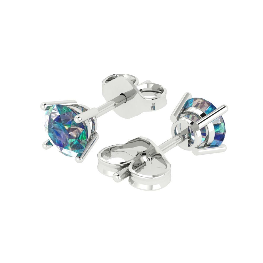 2 ctw Blue Moissanite Studs Earrings | 6.5mm Round Cut White Gold Push Back | April Birthstone