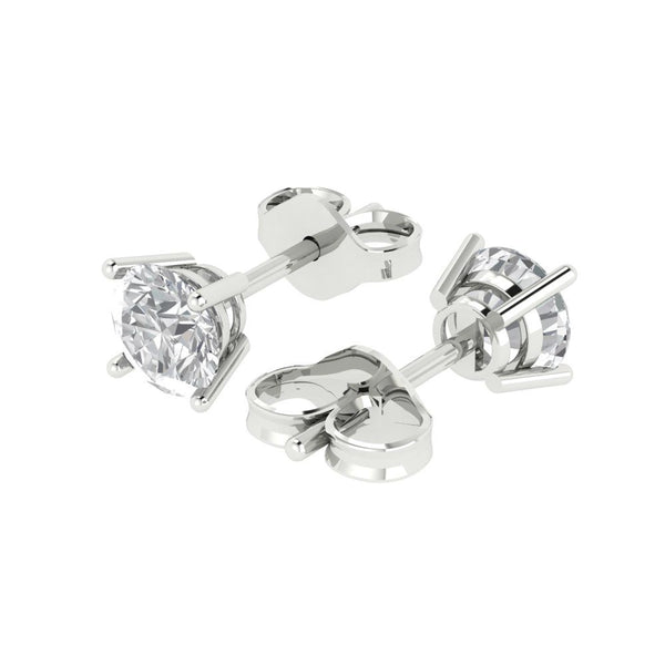 2 ct Brilliant Round Cut Solitaire Studs Moissanite Stone White Gold Earrings Push Back