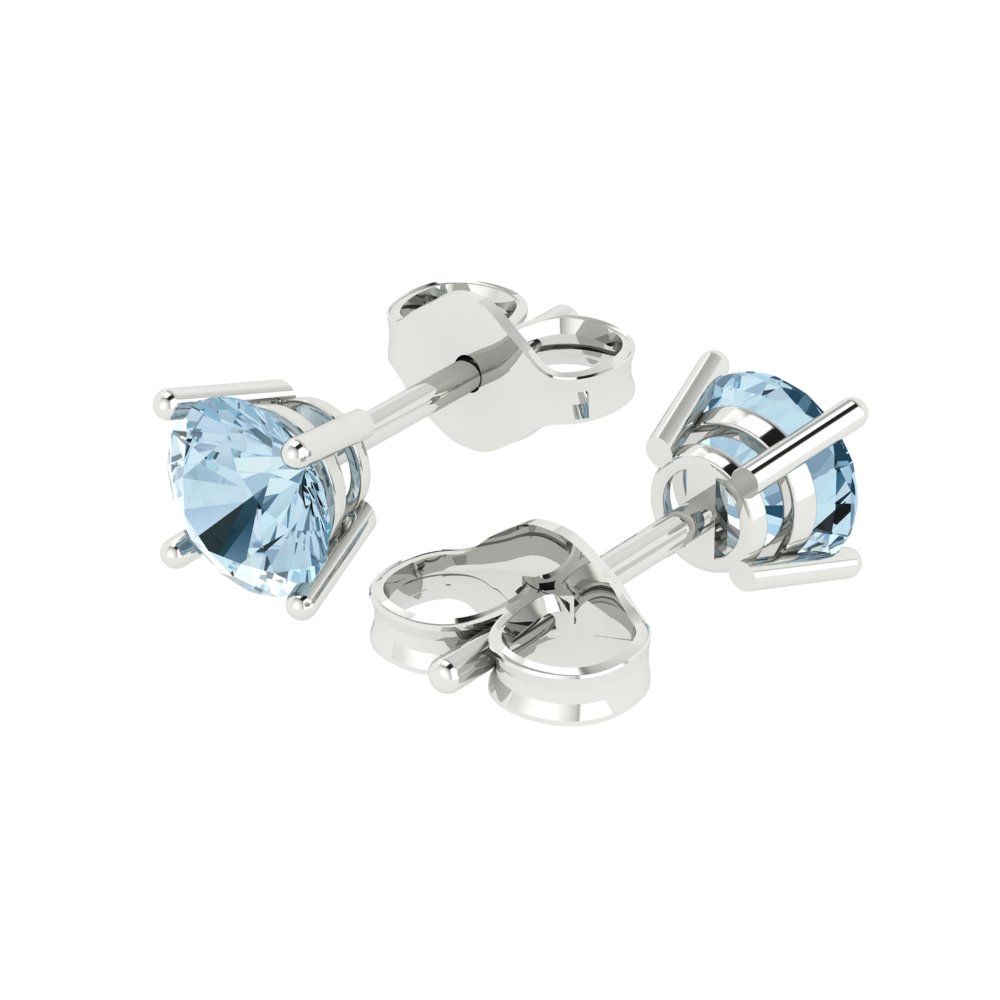 2 ctw Sky Blue Topaz Studs Earrings | 6.5mm Round Cut White Gold Push Back | December Birthstone