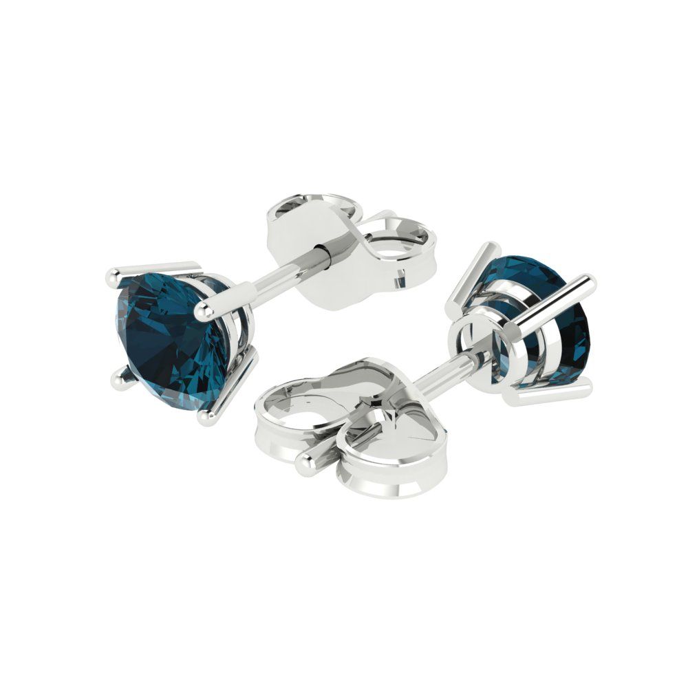 2 ctw London Blue Topaz Studs Earrings | 6.5mm Round Cut White Gold Push Back | December Birthstone
