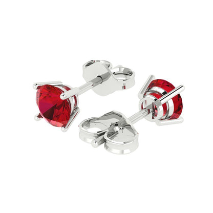 2 ctw Ruby Studs Earrings | 6.5mm Round Cut White Gold Push Back | July Birthstone