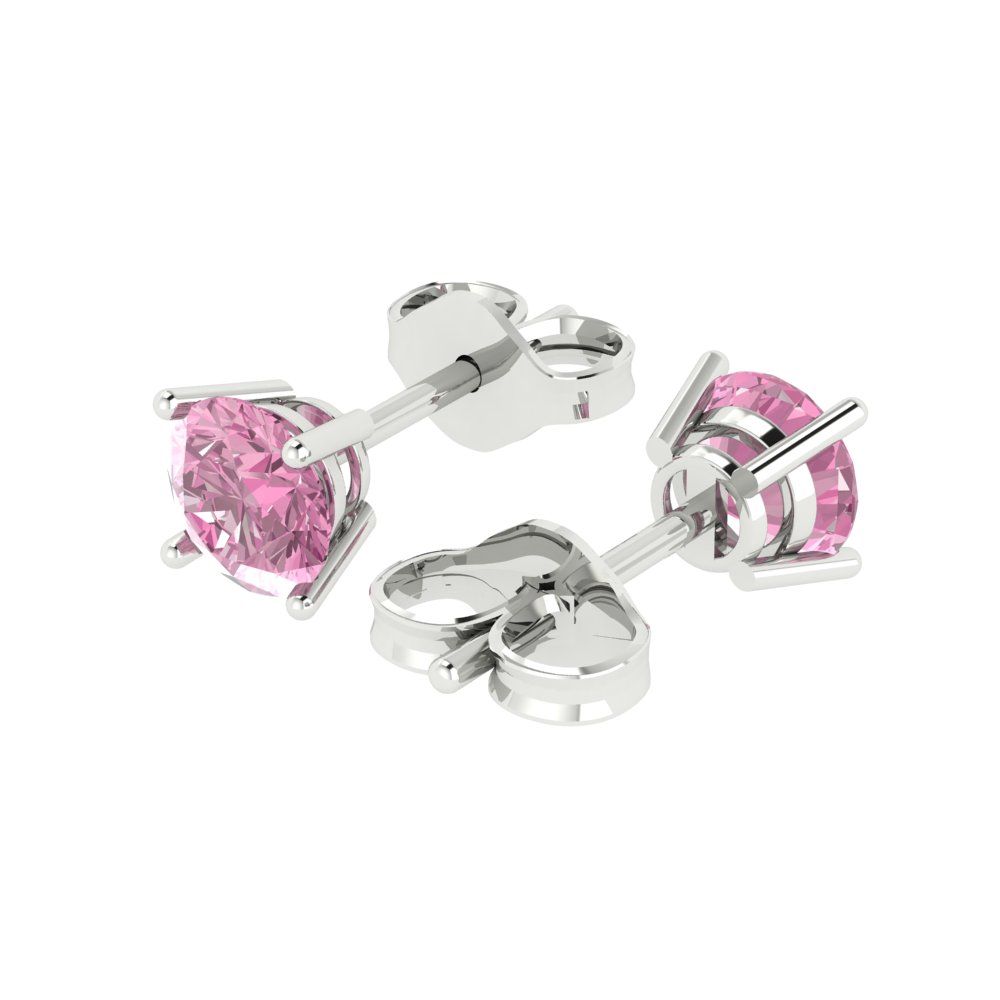 2 ctw Pink Zirconia Studs Earrings | 6.5mm Round Cut White Gold Push Back | April Birthstone