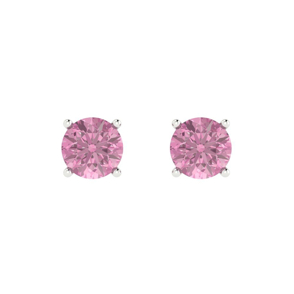 2 ctw Pink Zirconia Studs Earrings | 6.5mm Round Cut White Gold Push Back | April Birthstone