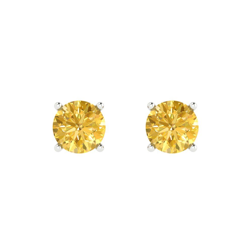 2 ctw Yellow Zirconia Studs Earrings | 6.5mm Round Cut White Gold Push Back | April Birthstone