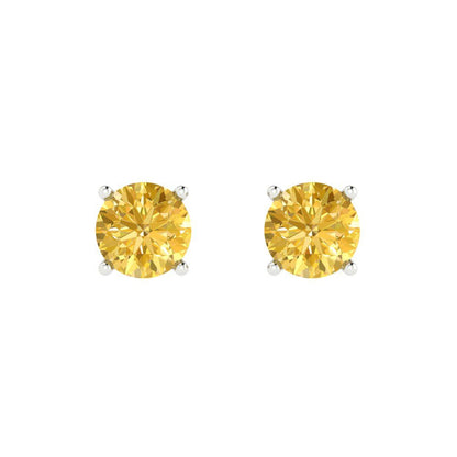2 ctw Yellow Zirconia Studs Earrings | 6.5mm Round Cut White Gold Push Back | April Birthstone
