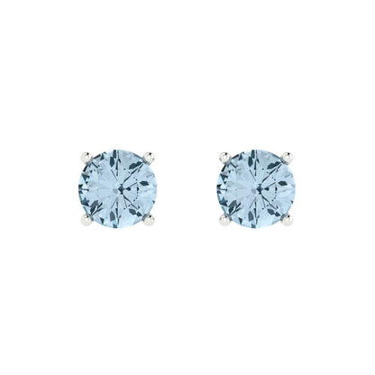 2 ctw Sky Blue Topaz Studs Earrings | 6.5mm Round Cut White Gold Push Back | December Birthstone