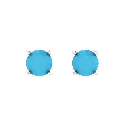 2 ctw Turquoise Studs Earrings | 6.5mm Round Cut White Gold Push Back | December Birthstone