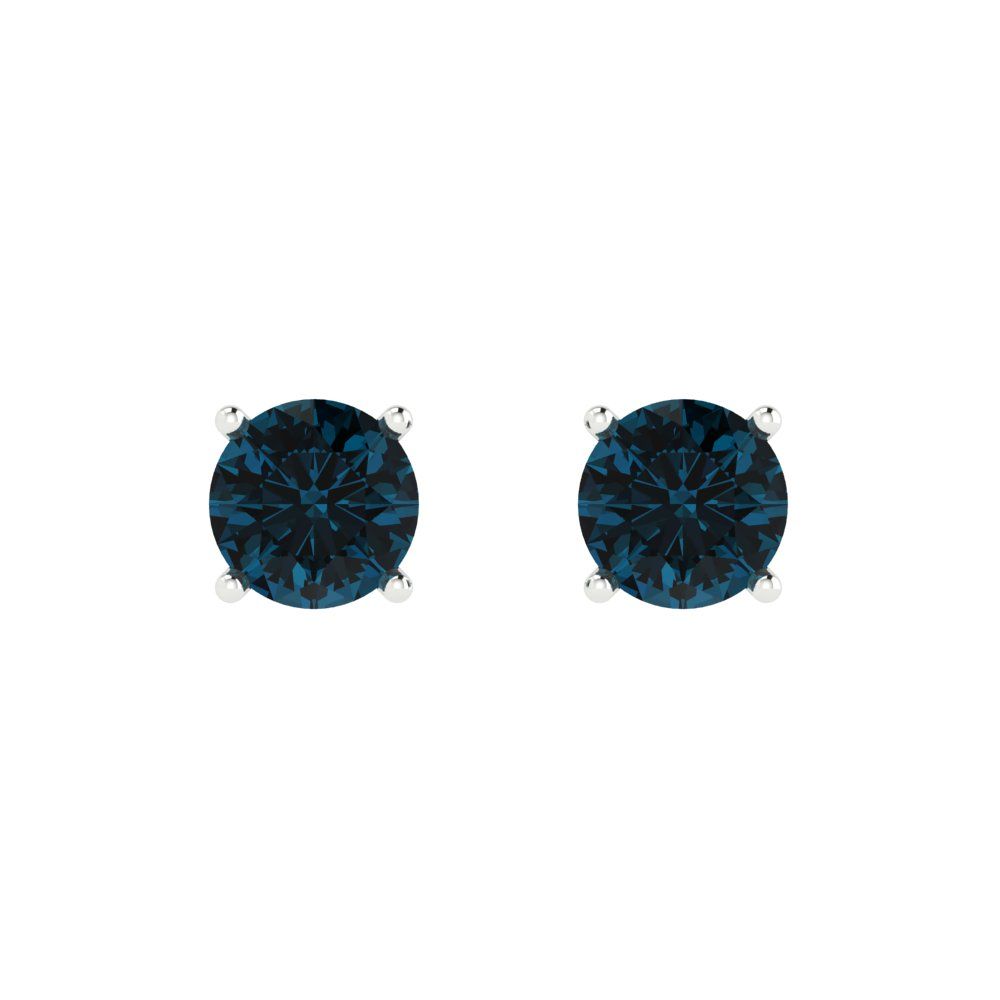 2 ctw London Blue Topaz Studs Earrings | 6.5mm Round Cut White Gold Push Back | December Birthstone