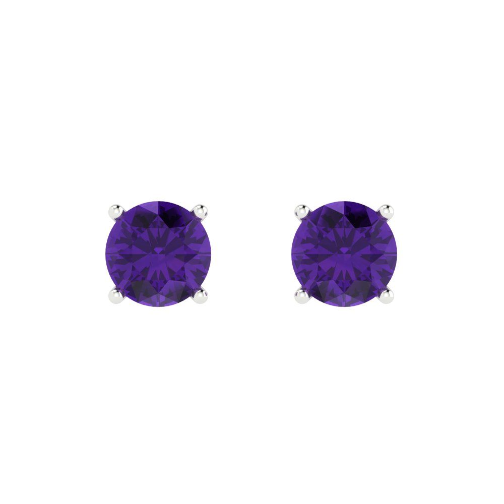 2 ctw Amethyst Studs Earrings | 6.5mm Round Cut White Gold Push Back | February Birthstone