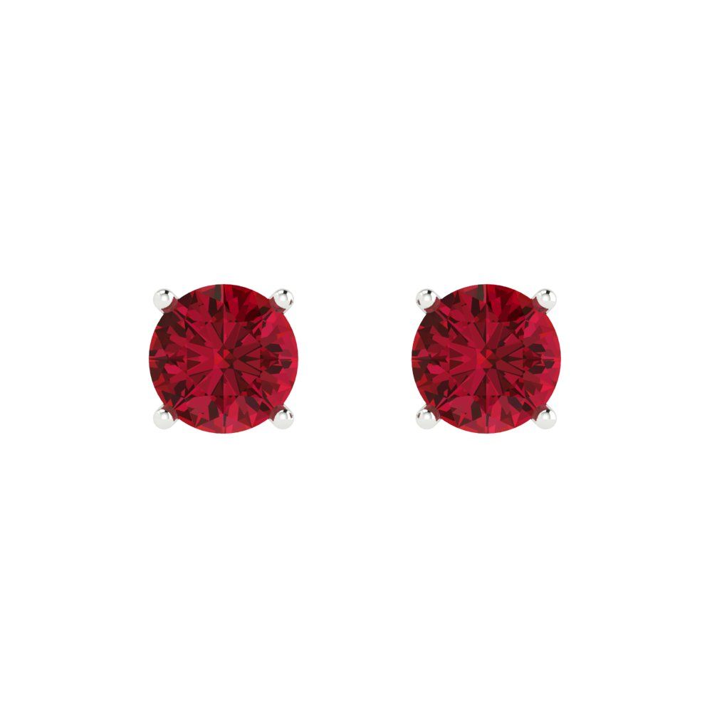 2 ctw Ruby Studs Earrings | 6.5mm Round Cut White Gold Push Back | July Birthstone