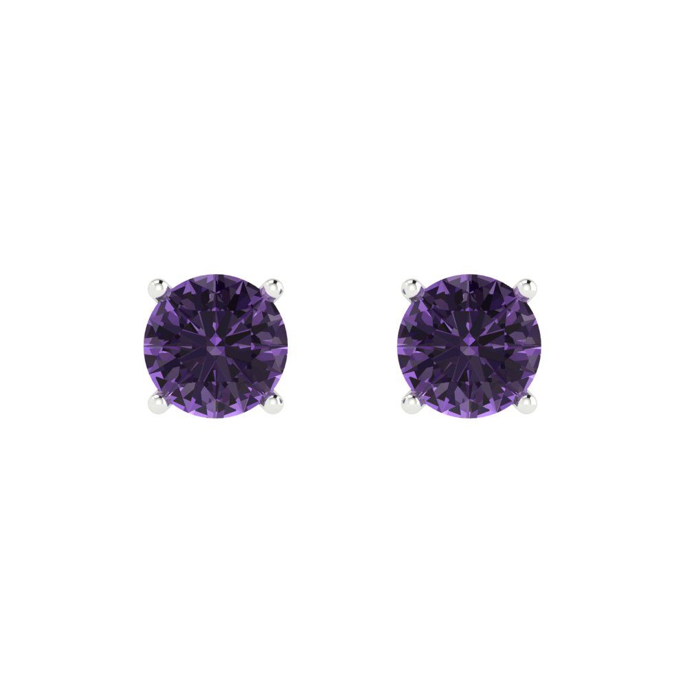 2 ctw Alexandrite Studs Earrings | 6.5mm Round Cut White Gold Push Back | June Birthstone