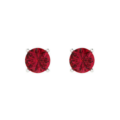 2cttw Round Cut Simulated Ruby Gold-Plated 925 Silver Push Back Stud Earrings