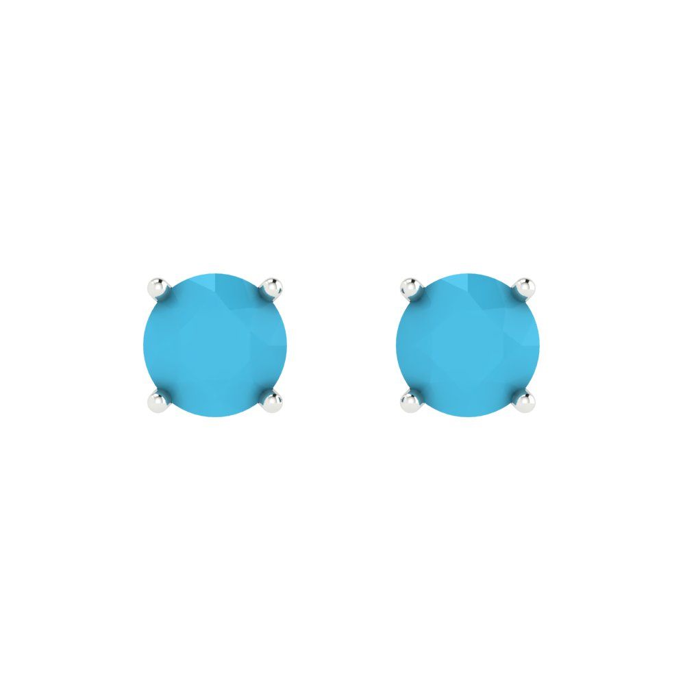 2cttw Round Cut Simulated Turquoise Gold-Plated 925 Silver Push Back Stud Earrings