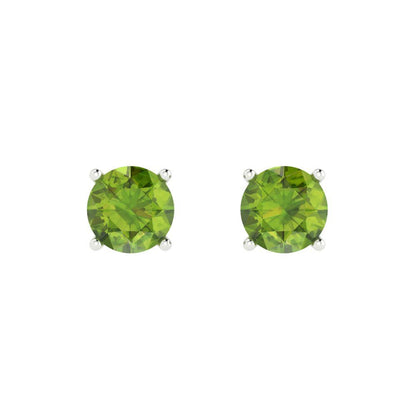 2 ctw Peridot Studs Earrings | 6.5mm Round Cut White Gold Push Back | August Birthstone