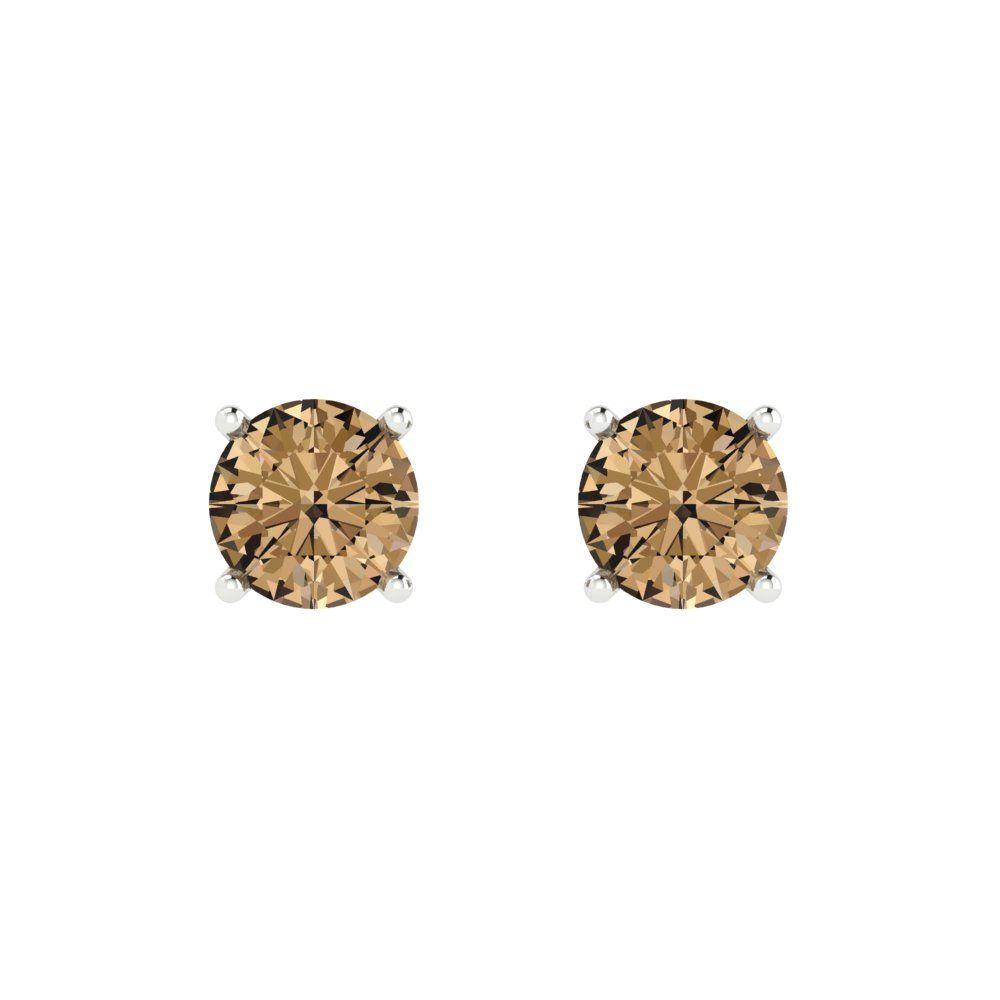 2 ctw Champagne Studs Earrings | 6.5mm Round Cut White Gold Push Back | April Birthstone