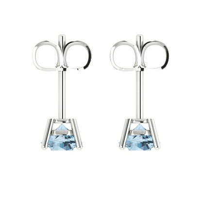2 ctw Aquamarine Studs Earrings | 6.5mm Round Cut White Gold Push Back | March Birthstone