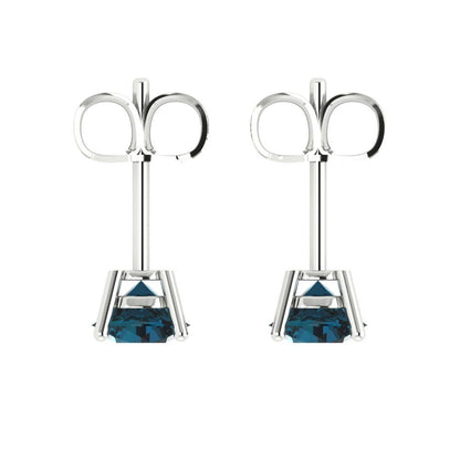 2cttw Round Cut Natural London Blue Topaz Gold-Plated 925 Silver Push Back Stud Earrings