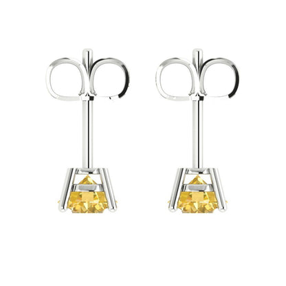 2 ctw Citrine Studs Earrings | 6.5mm Round Cut White Gold Push Back | November Birthstone