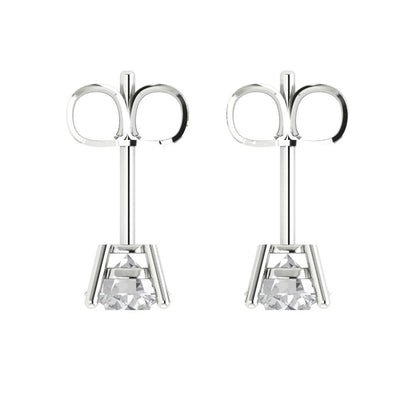 2 ctw Zirconia Diamond Studs Earrings | 6.5mm Round Cut White Gold Push Back | April Birthstone