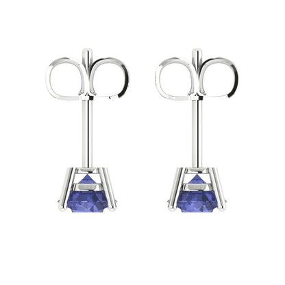 2cttw Round Cut Simulated Tanzanite Gold-Plated 925 Silver Push Back Stud Earrings