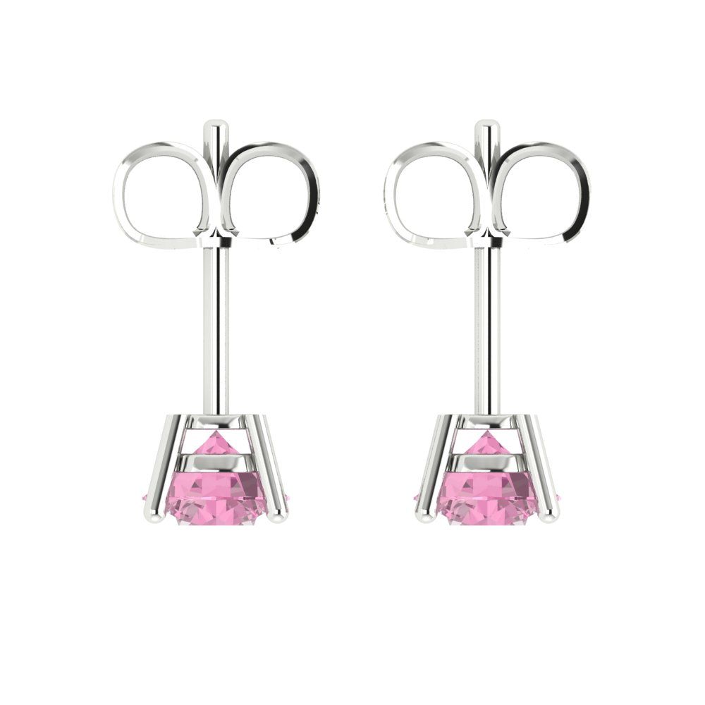 2 ctw Pink Zirconia Studs Earrings | 6.5mm Round Cut White Gold Push Back | April Birthstone
