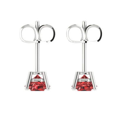 2 ctw Garnet Studs Earrings | 6.5mm Round Cut White Gold Push Back | January Birthstone