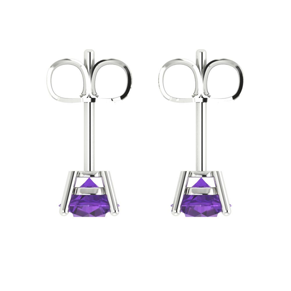 2cttw Round Cut Natural Amethyst Gold-Plated 925 Silver Push Back Stud Earrings