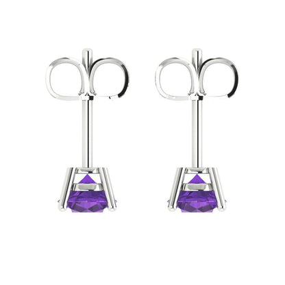 2cttw Round Cut Natural Amethyst Gold-Plated 925 Silver Push Back Stud Earrings