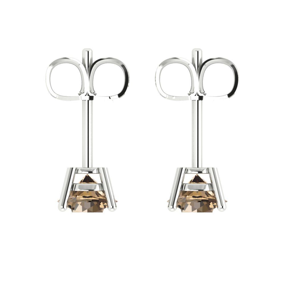 2 ctw Champagne Studs Earrings | 6.5mm Round Cut White Gold Push Back | April Birthstone