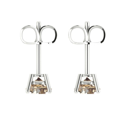 2 ctw Yellow Moissanite Studs Earrings | 6.5mm Round Cut White Gold Push Back | April Birthstone