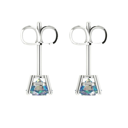 2 ctw Blue Moissanite Studs Earrings | 6.5mm Round Cut White Gold Push Back | April Birthstone