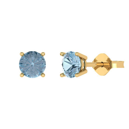 2 ctw Aquamarine Studs Earrings | 6.5mm Round Cut White Gold Push Back | March Birthstone