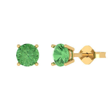 2 ctw Green Zirconia Studs Earrings | 6.5mm Round Cut White Gold Push Back | April Birthstone