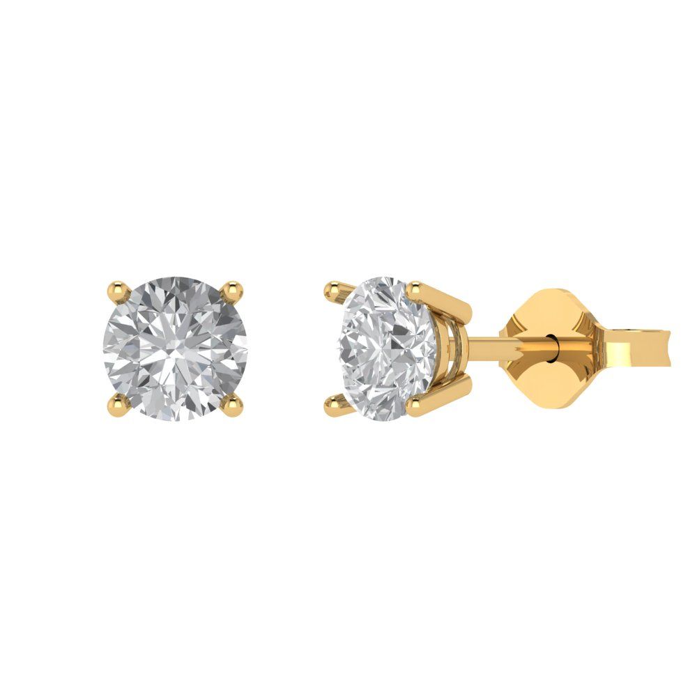 2 ctw Zirconia Diamond Studs Earrings | 6.5mm Round Cut White Gold Push Back | April Birthstone