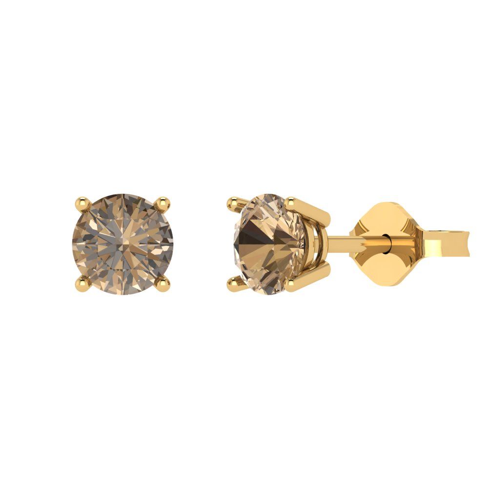 2 ctw Champagne Studs Earrings | 6.5mm Round Cut White Gold Push Back | April Birthstone
