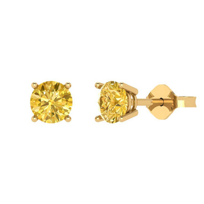 2 ctw Citrine Studs Earrings | 6.5mm Round Cut White Gold Push Back | November Birthstone