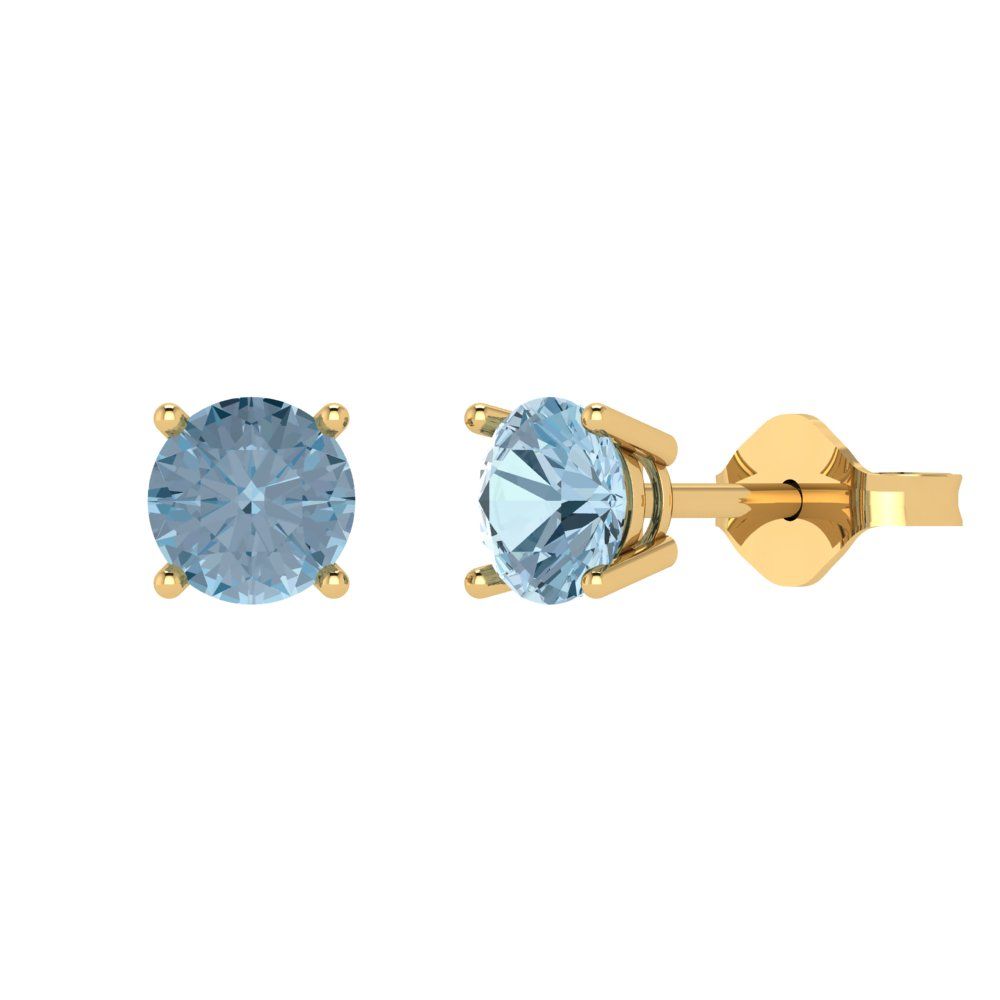 2 ctw Blue Zirconia Studs Earrings | 6.5mm Round Cut White Gold Push Back | April Birthstone