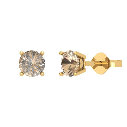 2cttw Round Cut Yellow Moissanite Gold-Plated 925 Silver Push Back Stud Earrings
