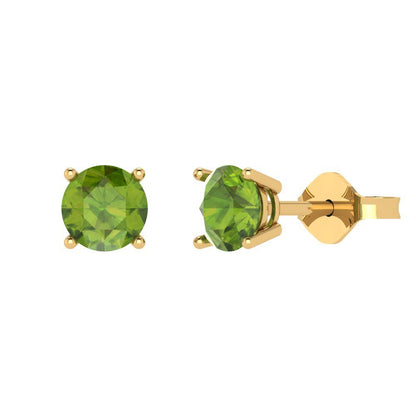 2 ctw Peridot Studs Earrings | 6.5mm Round Cut White Gold Push Back | August Birthstone