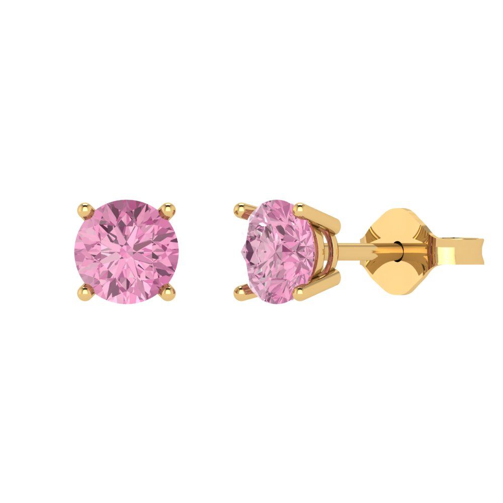 2 ctw Pink Zirconia Studs Earrings | 6.5mm Round Cut White Gold Push Back | April Birthstone