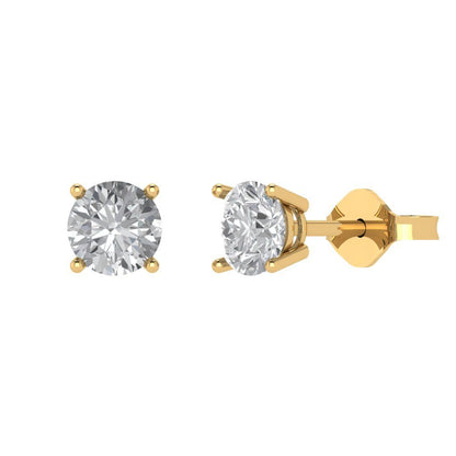 2 ctw Moissanite Studs Earrings | 6.5mm Round Cut White Gold Push Back | April Birthstone