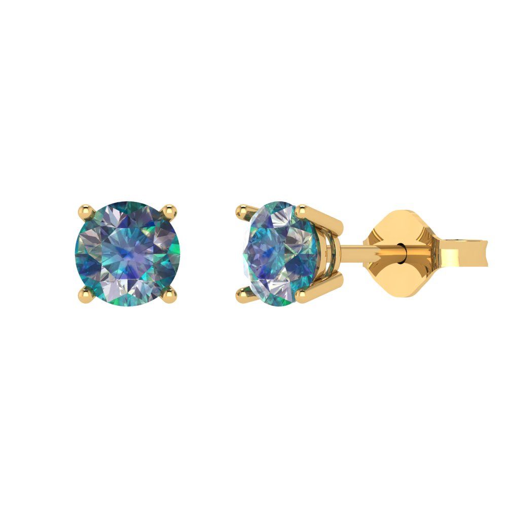 2cttw Round Cut Blue Moissanite Gold-Plated 925 Silver Push Back Stud Earrings
